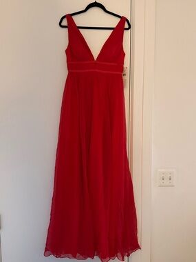 Aidan Mattox Red V-Neck Chiffon Evening Gown